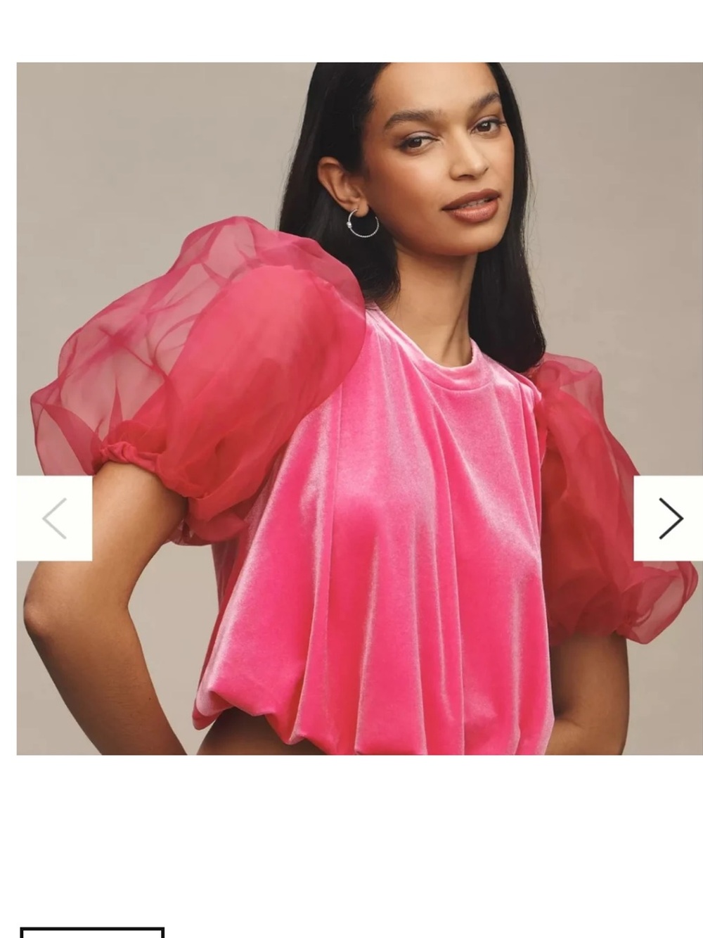 Maeve Hot Pink Velvet Top with Sheer Puff Sleeves bubble top